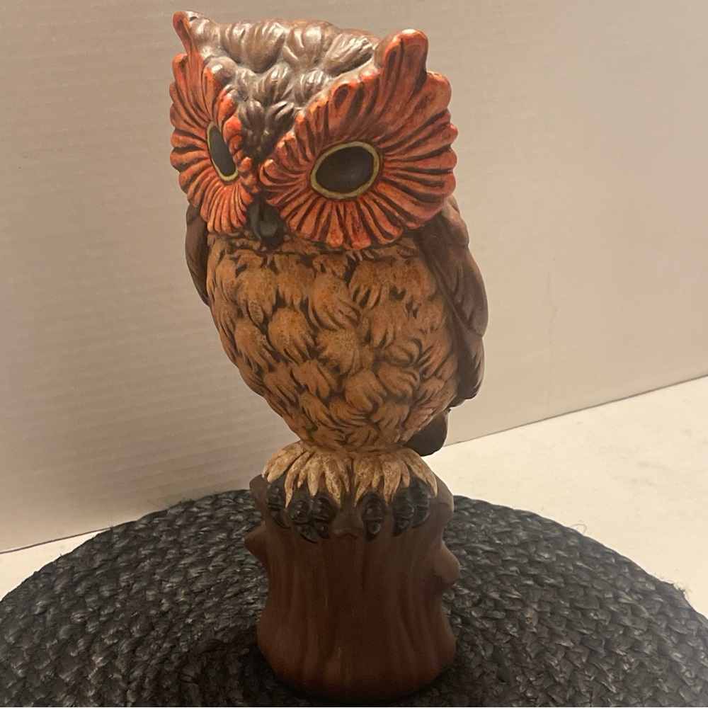 1970 Mid Century ceramic Owl statue in Orange and Brown
